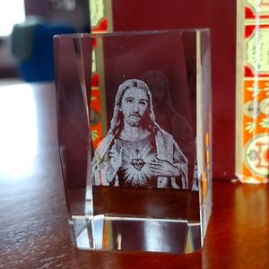 Holographic sacred heart Jesus glass paperweight desk ornament